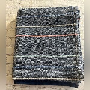 MAX STUDIO HOME 100% COTTON BLUE STRIPPED MULTI COLORED THROW NAVY TRIM